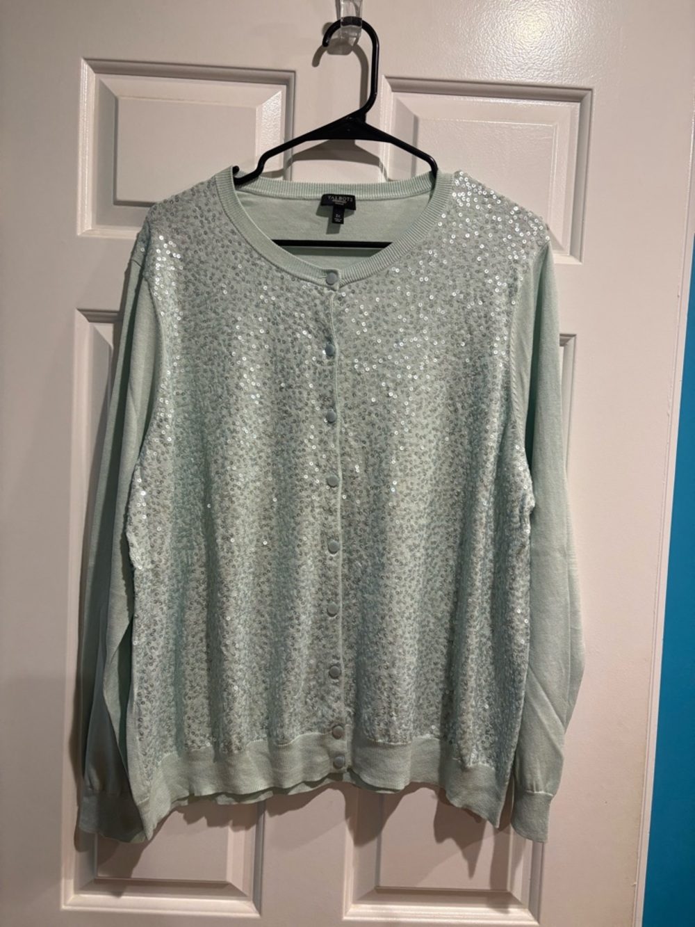 Talbots silk cotton button-front cardigan sweater light green sz 3X new NWOT